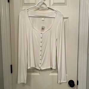 NWT Maeve by Anthropologie Ivory Square‎ Neck Button Front Cardigan Top Sz Large